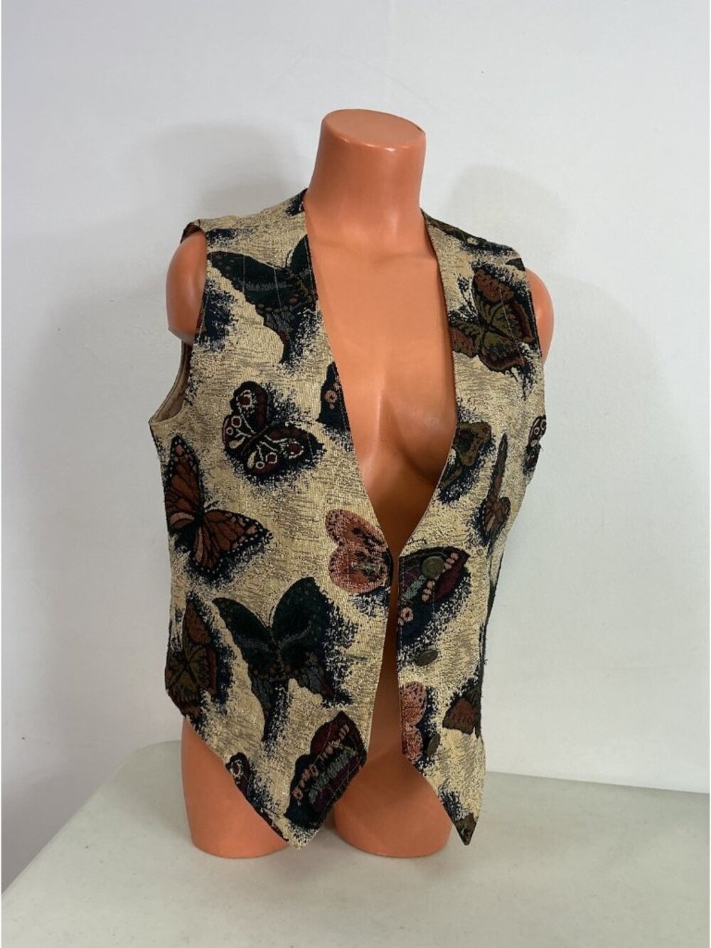 Vintage 80s 90s Butterfly Tapestry Vest Made USA Cottagecore Boho Womens M